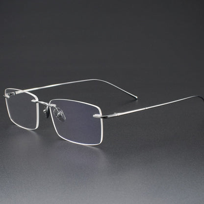 Slim Rectangle Rimless Glasses | Ultra-Light Pure Titanium Gold Prescription Frame for Men & Women 52023 - HP eyeglasses