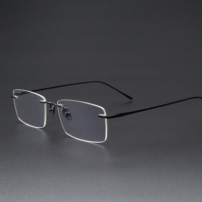 Slim Rectangle Rimless Glasses | Ultra-Light Pure Titanium Gold Prescription Frame for Men & Women 52023 - HP eyeglasses