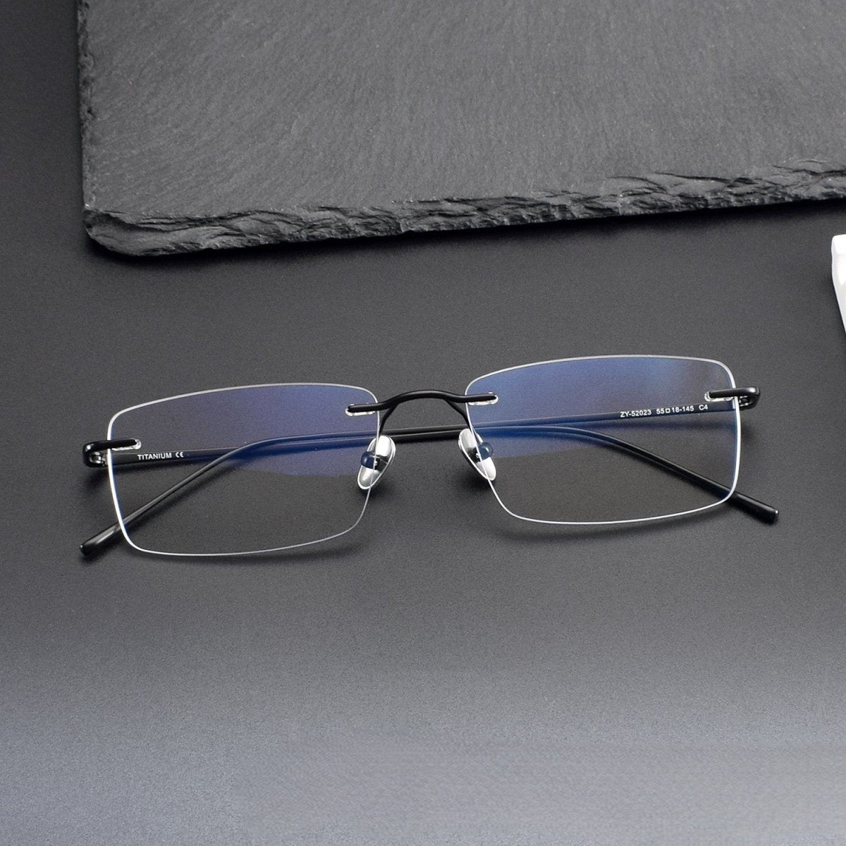 Slim Rectangle Rimless Glasses | Ultra-Light Pure Titanium Gold Prescription Frame for Men & Women 52023 - HP eyeglasses