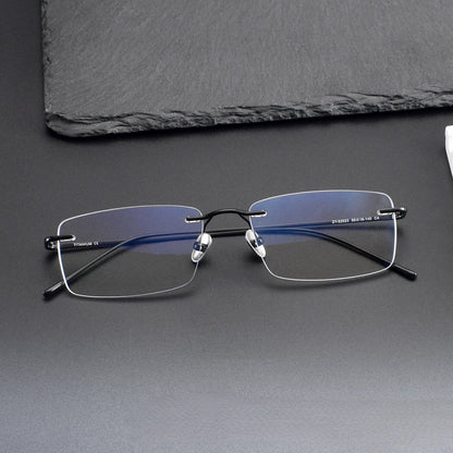 Slim Rectangle Rimless Glasses | Ultra-Light Pure Titanium Gold Prescription Frame for Men & Women 52023 - HP eyeglasses