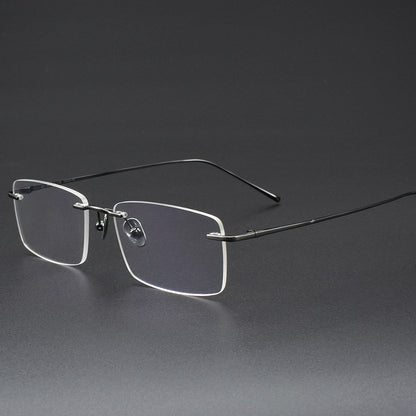 Slim Rectangle Rimless Glasses | Ultra-Light Pure Titanium Gold Prescription Frame for Men & Women 52023 - HP eyeglasses