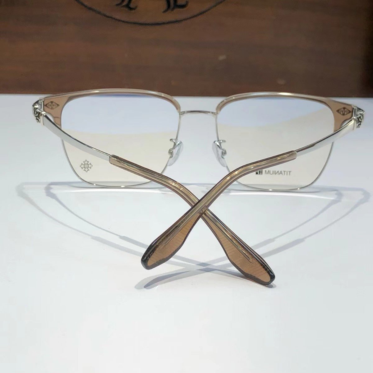 Square Browline Glasses Titanium Half Rim Eyeglasses Frame Browline Prescription Glasses for Men Women Business Optical Frame CH5526 - HP eyeglasses
