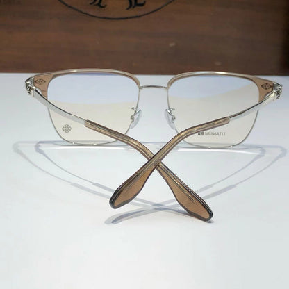 Square Browline Glasses Titanium Half Rim Eyeglasses Frame Browline Prescription Glasses for Men Women Business Optical Frame CH5526 - HP eyeglasses