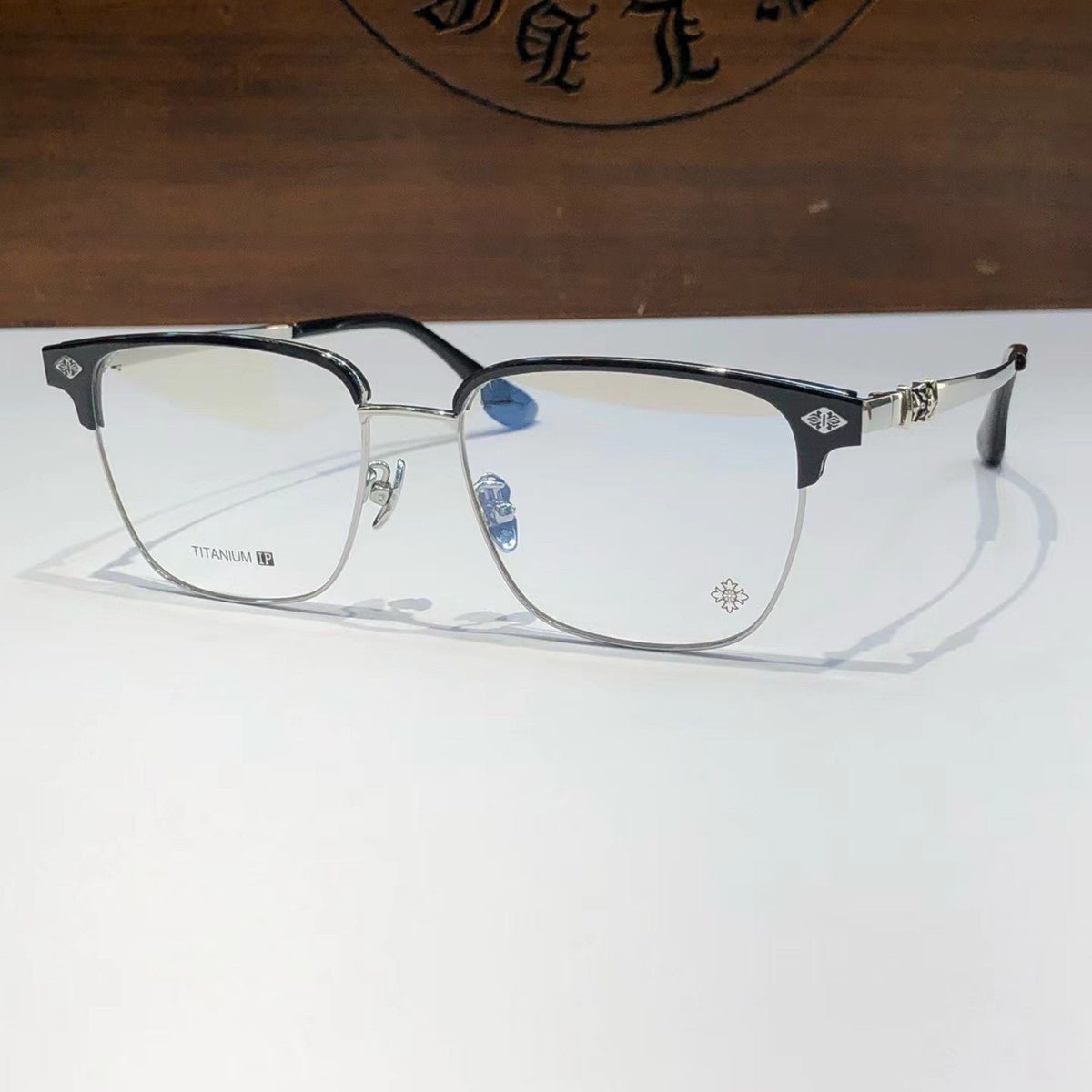 Square Browline Glasses Titanium Half Rim Eyeglasses Frame Browline Prescription Glasses for Men Women Business Optical Frame CH5526 - HP eyeglasses