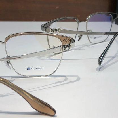 Square Browline Glasses Titanium Half Rim Eyeglasses Frame Browline Prescription Glasses for Men Women Business Optical Frame CH5526 - HP eyeglasses