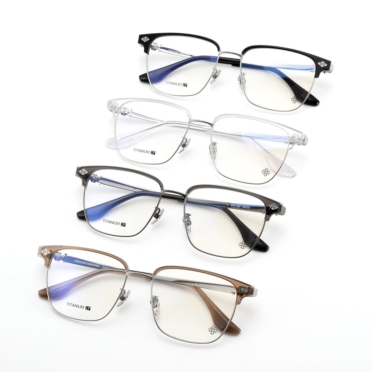 Square Browline Glasses Titanium Half Rim Eyeglasses Frame Browline Prescription Glasses for Men Women Business Optical Frame CH5526 - HP eyeglasses