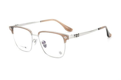 Square Browline Glasses Titanium Half Rim Eyeglasses Frame Browline Prescription Glasses for Men Women Business Optical Frame CH5526 - HP eyeglasses