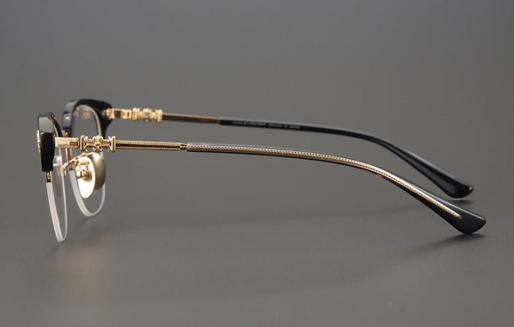 TANG Chrome Hearts Style Browline Glasses Men – Vintage Semi - Rimless Titanium Eyeglass Frame, Gothic Cross Design Optical Glasses for Men & Women - HP eyeglasses