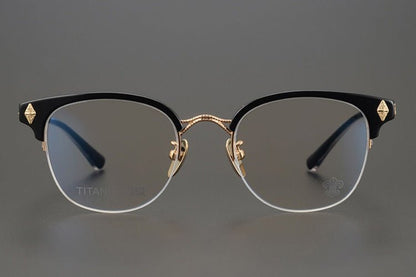 TANG Chrome Hearts Style Browline Glasses Men – Vintage Semi - Rimless Titanium Eyeglass Frame, Gothic Cross Design Optical Glasses for Men & Women - HP eyeglasses