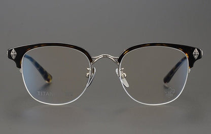 TANG Chrome Hearts Style Browline Glasses Men – Vintage Semi - Rimless Titanium Eyeglass Frame, Gothic Cross Design Optical Glasses for Men & Women - HP eyeglasses