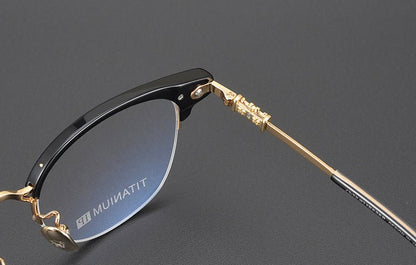 TANG Chrome Hearts Style Browline Glasses Men – Vintage Semi - Rimless Titanium Eyeglass Frame, Gothic Cross Design Optical Glasses for Men & Women - HP eyeglasses
