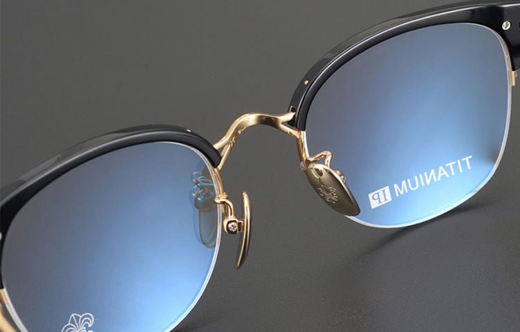 TANG Chrome Hearts Style Browline Glasses Men – Vintage Semi - Rimless Titanium Eyeglass Frame, Gothic Cross Design Optical Glasses for Men & Women - HP eyeglasses