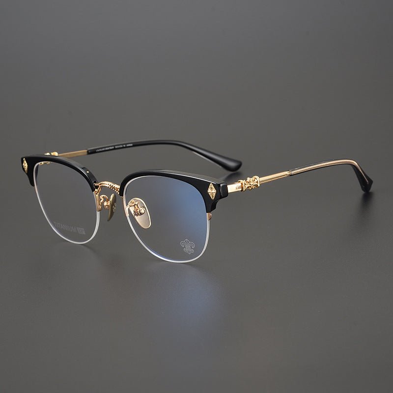 TANG Chrome Hearts Style Browline Glasses Men – Vintage Semi - Rimless Titanium Eyeglass Frame, Gothic Cross Design Optical Glasses for Men & Women - HP eyeglasses