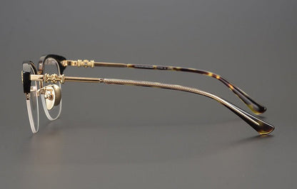 TANG Chrome Hearts Style Browline Glasses Men – Vintage Semi - Rimless Titanium Eyeglass Frame, Gothic Cross Design Optical Glasses for Men & Women - HP eyeglasses