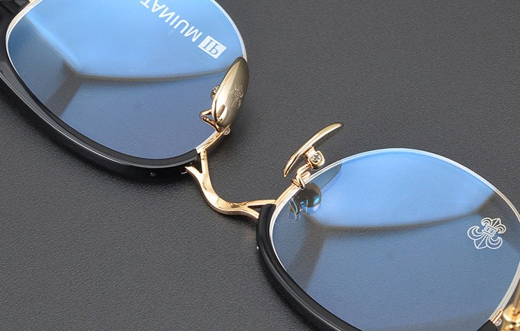 TANG Chrome Hearts Style Browline Glasses Men – Vintage Semi - Rimless Titanium Eyeglass Frame, Gothic Cross Design Optical Glasses for Men & Women - HP eyeglasses