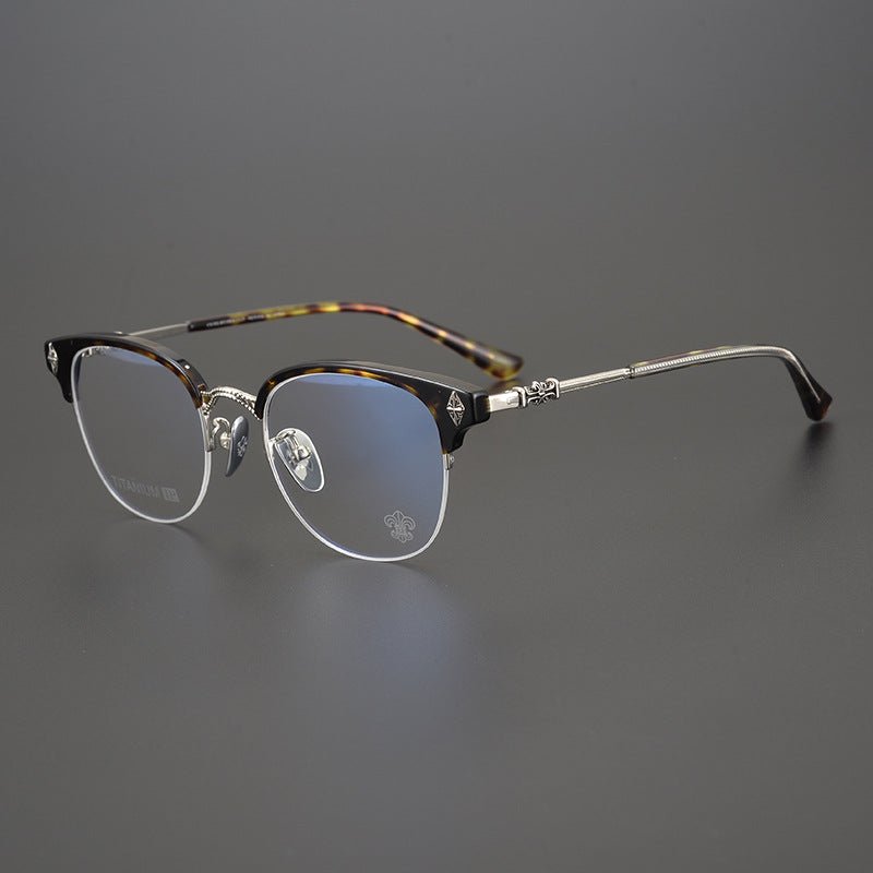 TANG Chrome Hearts Style Browline Glasses Men – Vintage Semi - Rimless Titanium Eyeglass Frame, Gothic Cross Design Optical Glasses for Men & Women - HP eyeglasses