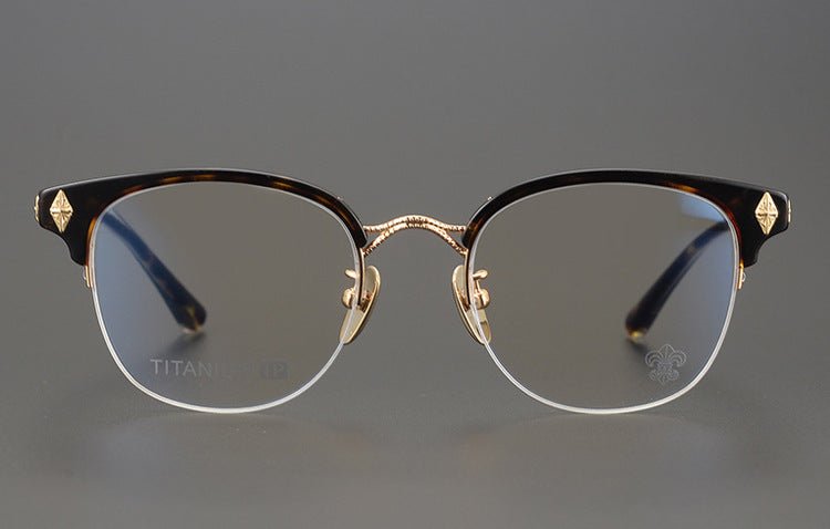 TANG Chrome Hearts Style Browline Glasses Men – Vintage Semi - Rimless Titanium Eyeglass Frame, Gothic Cross Design Optical Glasses for Men & Women - HP eyeglasses