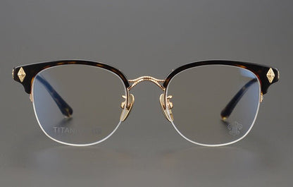 TANG Chrome Hearts Style Browline Glasses Men – Vintage Semi - Rimless Titanium Eyeglass Frame, Gothic Cross Design Optical Glasses for Men & Women - HP eyeglasses