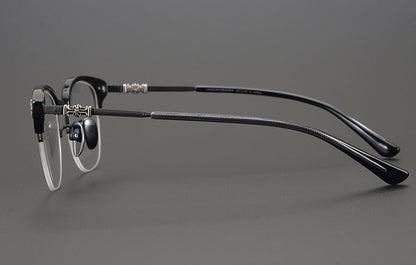 TANG Chrome Hearts Style Browline Glasses Men – Vintage Semi - Rimless Titanium Eyeglass Frame, Gothic Cross Design Optical Glasses for Men & Women - HP eyeglasses