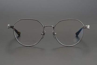 Ultra - Light Full Frame Round Glasses – Gothic - Inspired Titanium Eyewear with Engraved Details | LOWRIDER Men's Vintage Eyeglass Frame - HP eyeglasses