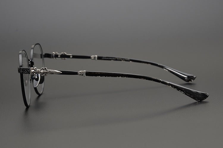 Ultra - Light Full Frame Round Glasses – Gothic - Inspired Titanium Eyewear with Engraved Details | LOWRIDER Men's Vintage Eyeglass Frame - HP eyeglasses