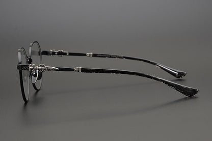 Ultra - Light Full Frame Round Glasses – Gothic - Inspired Titanium Eyewear with Engraved Details | LOWRIDER Men's Vintage Eyeglass Frame - HP eyeglasses