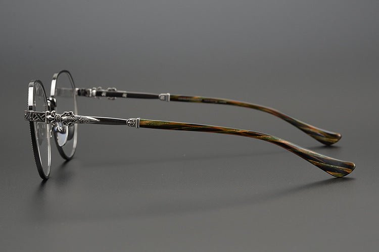 Ultra - Light Full Frame Round Glasses – Gothic - Inspired Titanium Eyewear with Engraved Details | LOWRIDER Men's Vintage Eyeglass Frame - HP eyeglasses