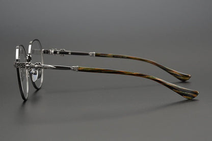 Ultra - Light Full Frame Round Glasses – Gothic - Inspired Titanium Eyewear with Engraved Details | LOWRIDER Men's Vintage Eyeglass Frame - HP eyeglasses