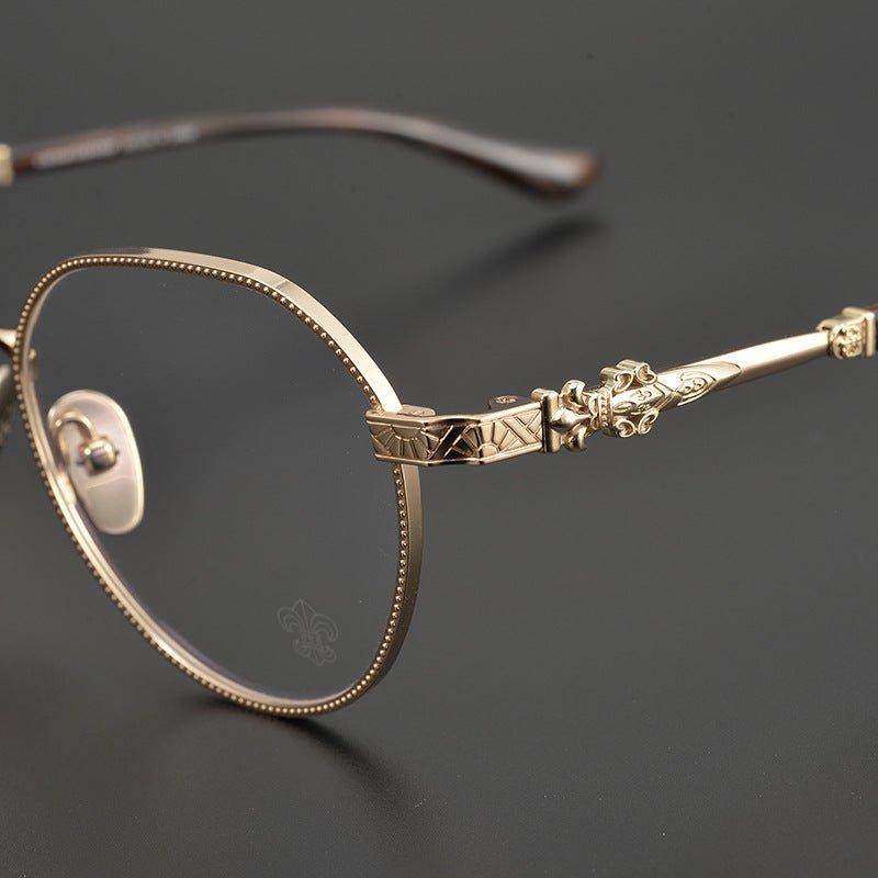 Ultra - Light Full Frame Round Glasses – Gothic - Inspired Titanium Eyewear with Engraved Details | LOWRIDER Men's Vintage Eyeglass Frame - HP eyeglasses