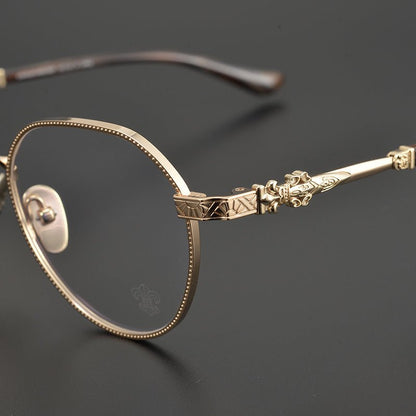 Ultra - Light Full Frame Round Glasses – Gothic - Inspired Titanium Eyewear with Engraved Details | LOWRIDER Men's Vintage Eyeglass Frame - HP eyeglasses