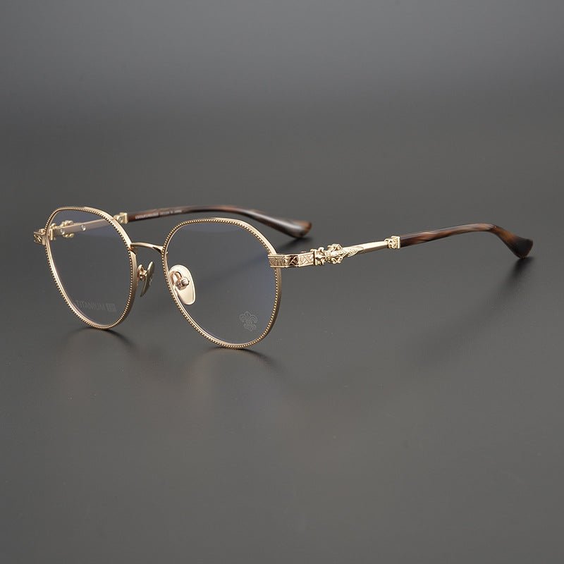 Ultra - Light Full Frame Round Glasses – Gothic - Inspired Titanium Eyewear with Engraved Details | LOWRIDER Men's Vintage Eyeglass Frame - HP eyeglasses