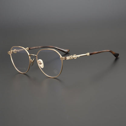 Ultra - Light Full Frame Round Glasses – Gothic - Inspired Titanium Eyewear with Engraved Details | LOWRIDER Men's Vintage Eyeglass Frame - HP eyeglasses