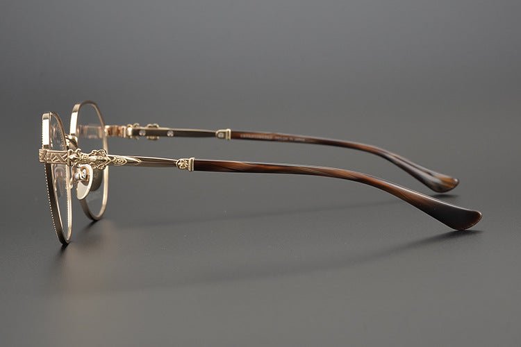 Ultra - Light Full Frame Round Glasses – Gothic - Inspired Titanium Eyewear with Engraved Details | LOWRIDER Men's Vintage Eyeglass Frame - HP eyeglasses