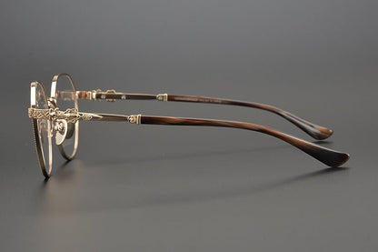 Ultra - Light Full Frame Round Glasses – Gothic - Inspired Titanium Eyewear with Engraved Details | LOWRIDER Men's Vintage Eyeglass Frame - HP eyeglasses