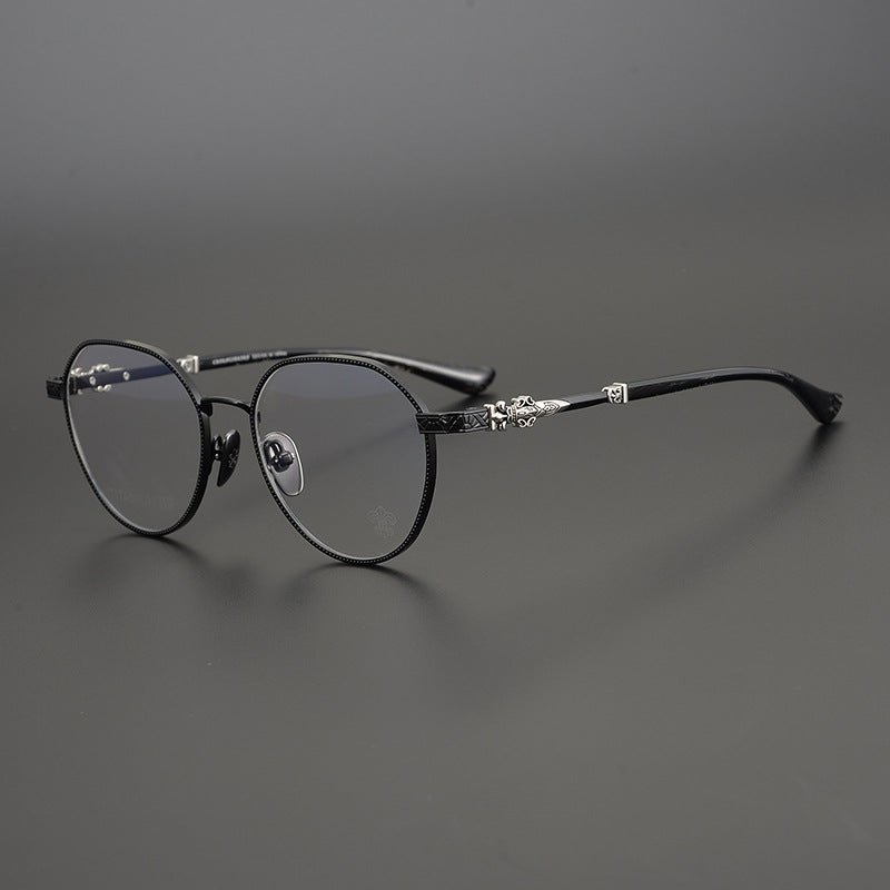 Ultra - Light Full Frame Round Glasses – Gothic - Inspired Titanium Eyewear with Engraved Details | LOWRIDER Men's Vintage Eyeglass Frame - HP eyeglasses