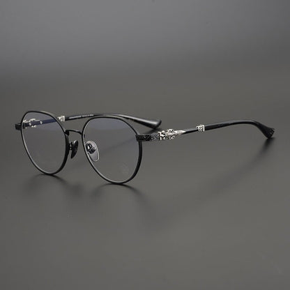 Ultra - Light Full Frame Round Glasses – Gothic - Inspired Titanium Eyewear with Engraved Details | LOWRIDER Men's Vintage Eyeglass Frame - HP eyeglasses