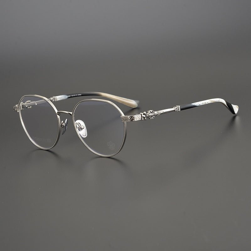 Ultra - Light Full Frame Round Glasses – Gothic - Inspired Titanium Eyewear with Engraved Details | LOWRIDER Men's Vintage Eyeglass Frame - HP eyeglasses