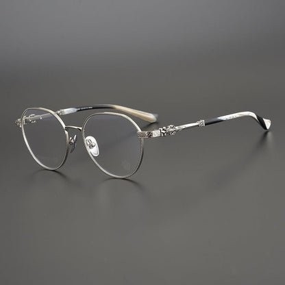 Ultra - Light Full Frame Round Glasses – Gothic - Inspired Titanium Eyewear with Engraved Details | LOWRIDER Men's Vintage Eyeglass Frame - HP eyeglasses