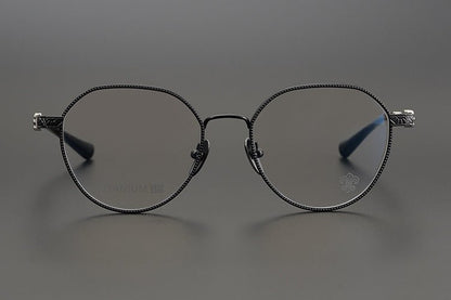 Ultra - Light Full Frame Round Glasses – Gothic - Inspired Titanium Eyewear with Engraved Details | LOWRIDER Men's Vintage Eyeglass Frame - HP eyeglasses