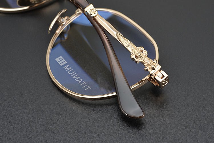 Ultra - Light Full Frame Round Glasses – Gothic - Inspired Titanium Eyewear with Engraved Details | LOWRIDER Men's Vintage Eyeglass Frame - HP eyeglasses