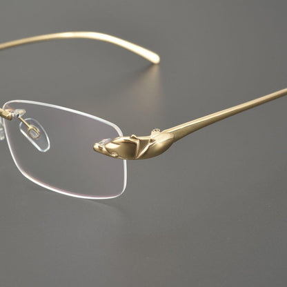 Ultra - Light Pure Titanium Rimless Square Glasses with Panther Head | Prescription Eyewear for Men – 8200875 - HP eyeglasses