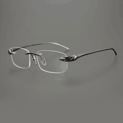 Ultra - Light Pure Titanium Rimless Square Glasses with Panther Head | Prescription Eyewear for Men – 8200875 - HP eyeglasses