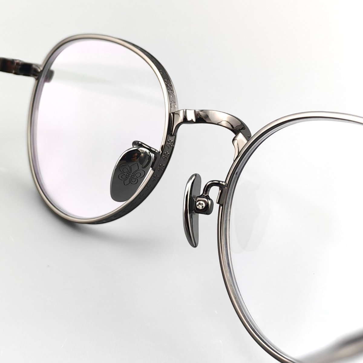 Vintage Chrome-Hearts Inspired Gothic Round Titanium Eyeglasses – Laser-Engraved Cross Design | Lightweight Frame for Men & Women - HP eyeglasses