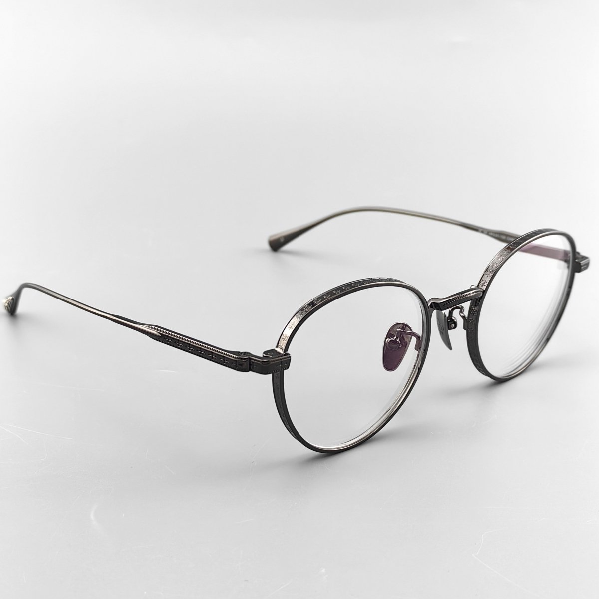 Vintage Chrome-Hearts Inspired Gothic Round Titanium Eyeglasses – Laser-Engraved Cross Design | Lightweight Frame for Men & Women - HP eyeglasses