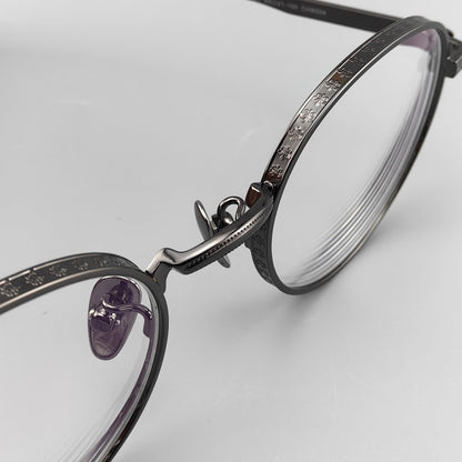 Vintage Chrome-Hearts Inspired Gothic Round Titanium Eyeglasses – Laser-Engraved Cross Design | Lightweight Frame for Men & Women - HP eyeglasses