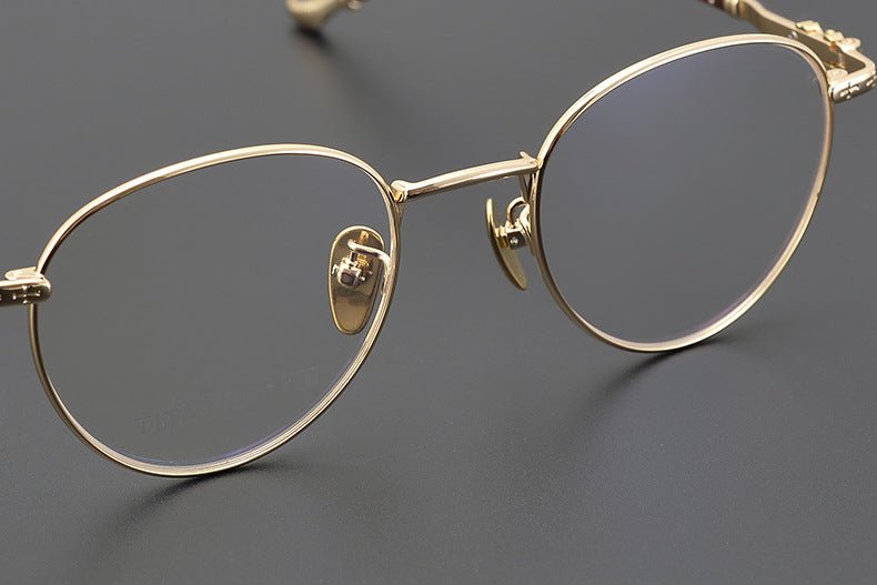 Vintage Round Eyeglasses – Gothic Cross - Inspired Full Frame Titanium Glasses | CH8207 Designer Unisex Eyewear - HP eyeglasses