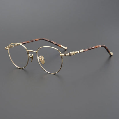 Vintage Round Eyeglasses – Gothic Cross - Inspired Full Frame Titanium Glasses | CH8207 Designer Unisex Eyewear - HP eyeglasses