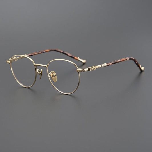 Vintage Round Eyeglasses – Gothic Cross - Inspired Full Frame Titanium Glasses | CH8207 Designer Unisex Eyewear - HP eyeglasses