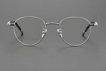 Vintage Round Eyeglasses – Gothic Cross - Inspired Full Frame Titanium Glasses | CH8207 Designer Unisex Eyewear - HP eyeglasses