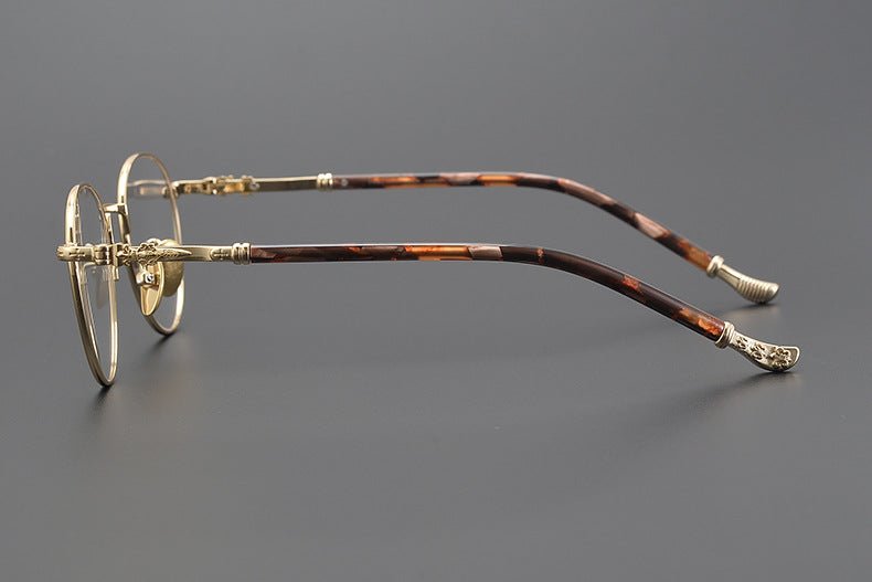 Vintage Round Eyeglasses – Gothic Cross - Inspired Full Frame Titanium Glasses | CH8207 Designer Unisex Eyewear - HP eyeglasses